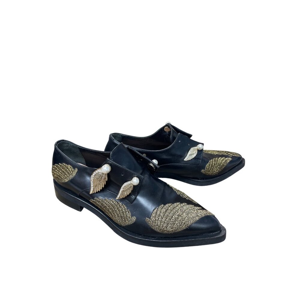 Coliac Italy made womans Black Leather Wing Pearl Loafers Sz 7 SKU 9542 - Picture 15 of 15